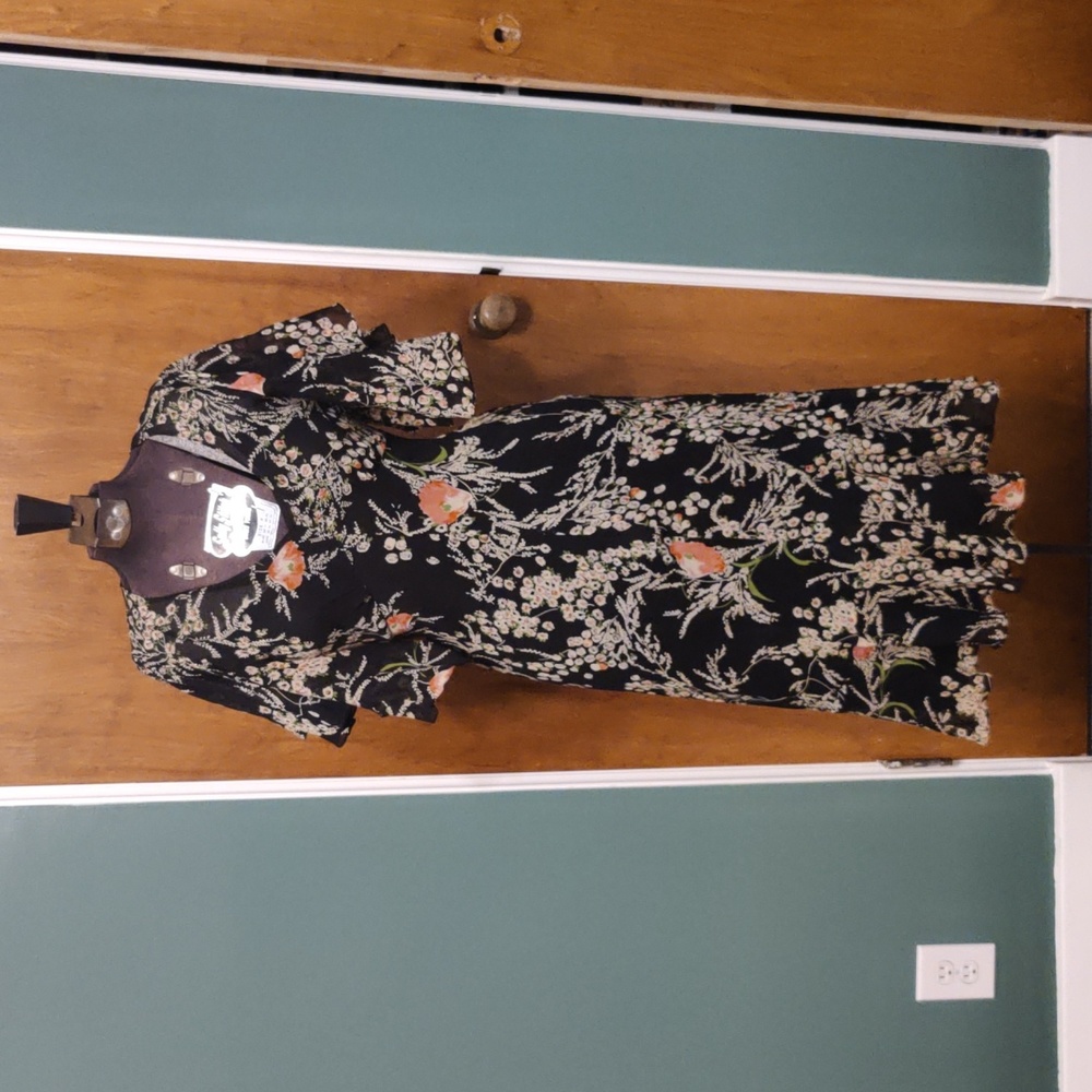 Retro Black silk Girls from Savoy dress- with slip!